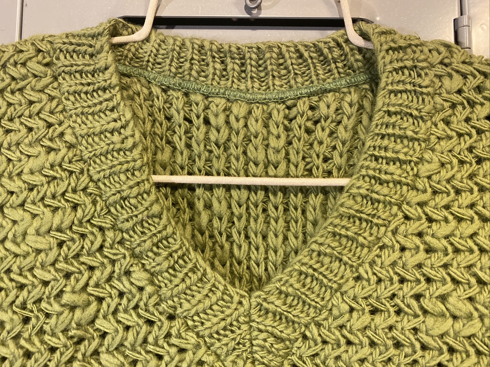 VTG New Sweater Moss Green Thick Knit Weave V-Neck Pullover Chunky 60s 70s S/M