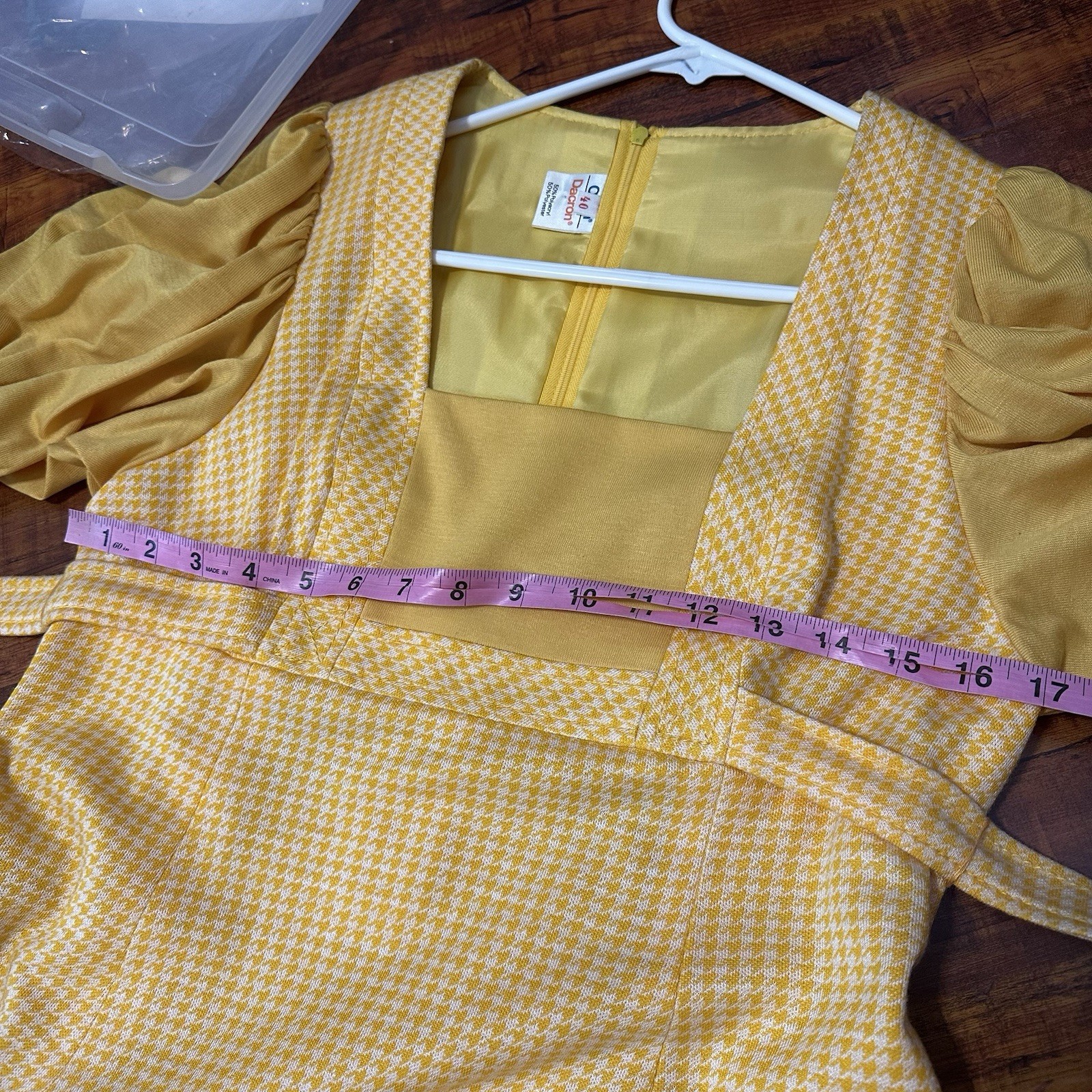 Deadstock 70s Vintage Dacron Houndstooth Dress Mustard EU 40 Fall Cottagecore