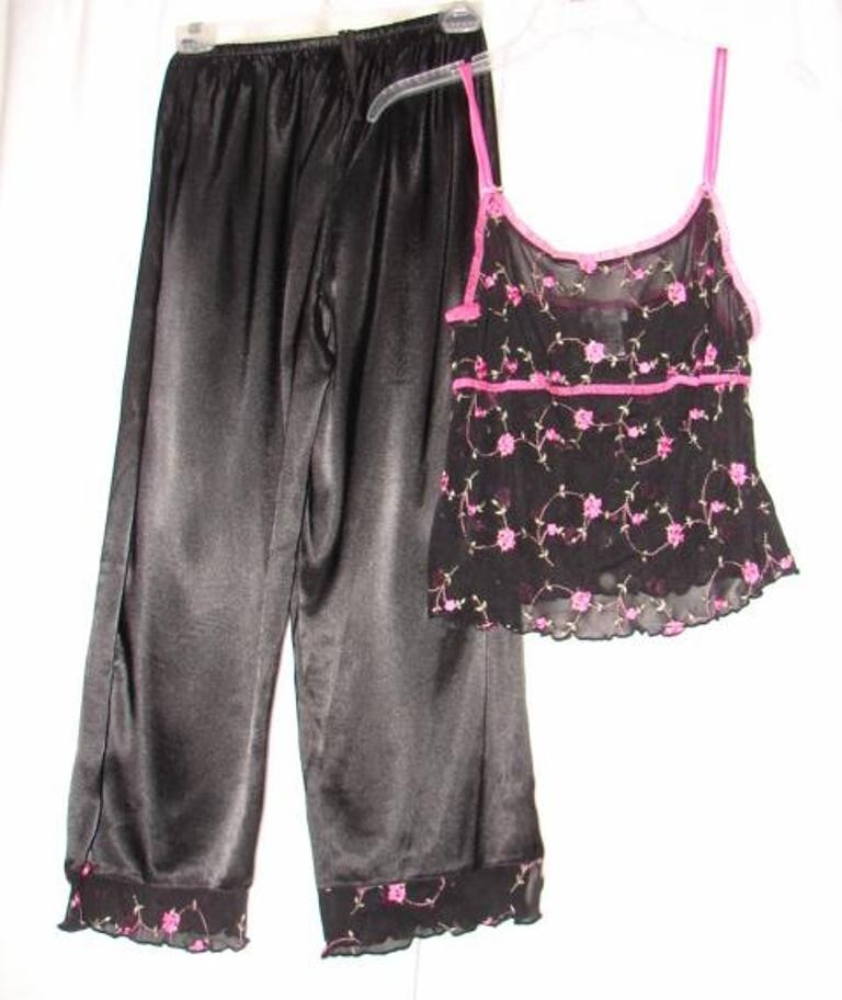 Vintage Je Tadore PJ’s Pajamas Set size Small Embroidered Sheer top 2 pieces