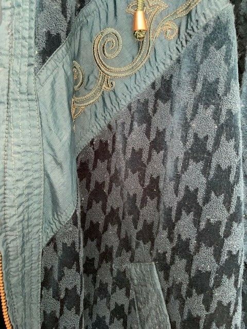Vtg 80’s Windbreaker Jacket Track teal velour & gold accents Rafael Woman sz 1X