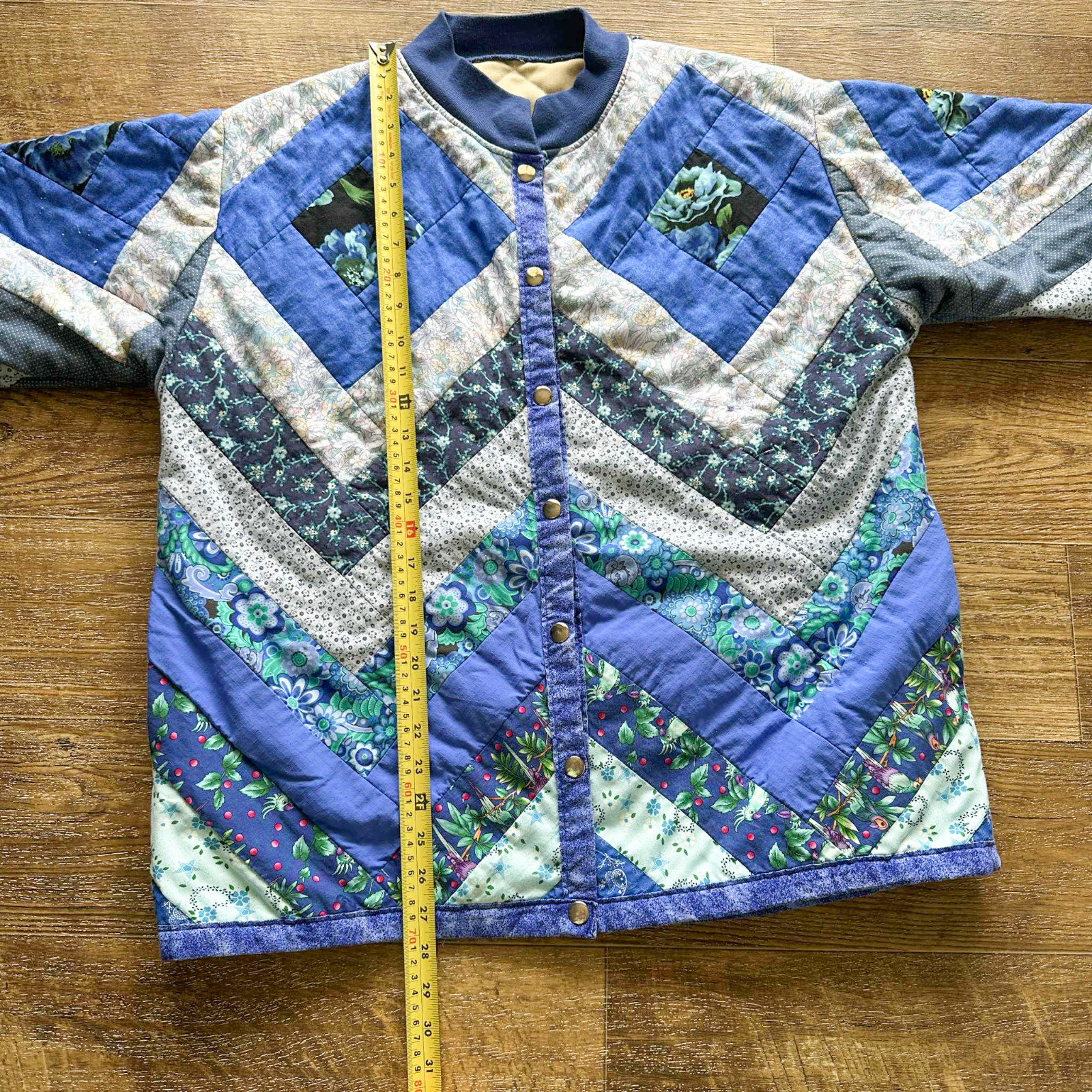 Vintage Patchwork Quilted Blue Shabby Chic Floral Granny Core Jacket Coat