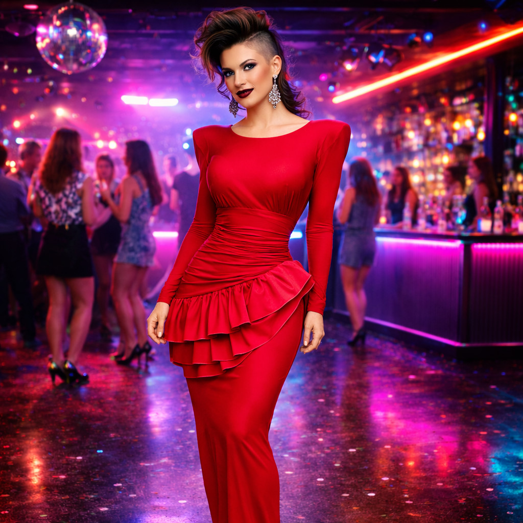 Vintage 1980s GLAM Statement Evening Dress Party Prom Cocktail Peplum Maxi Med