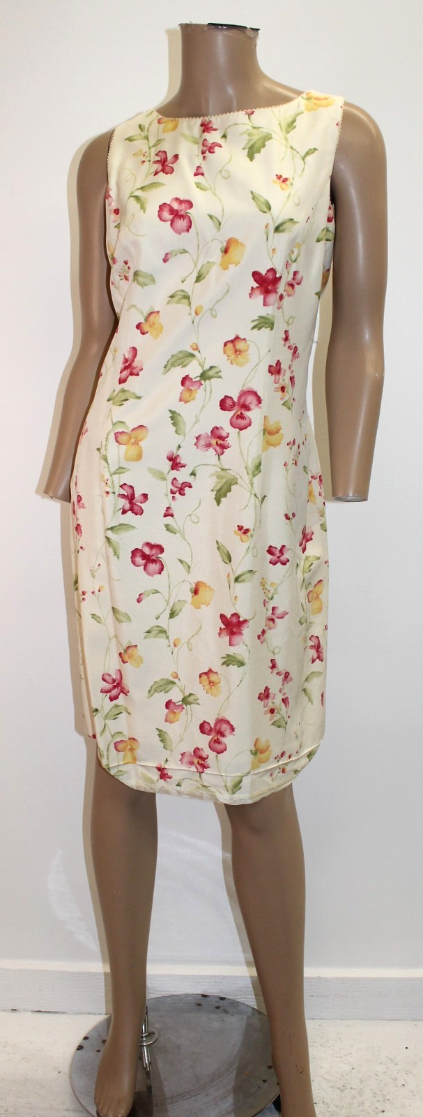 Ann Taylor Vintage Dress 100% Silk Sleeveless Floral Print Sheath Fit Size 10