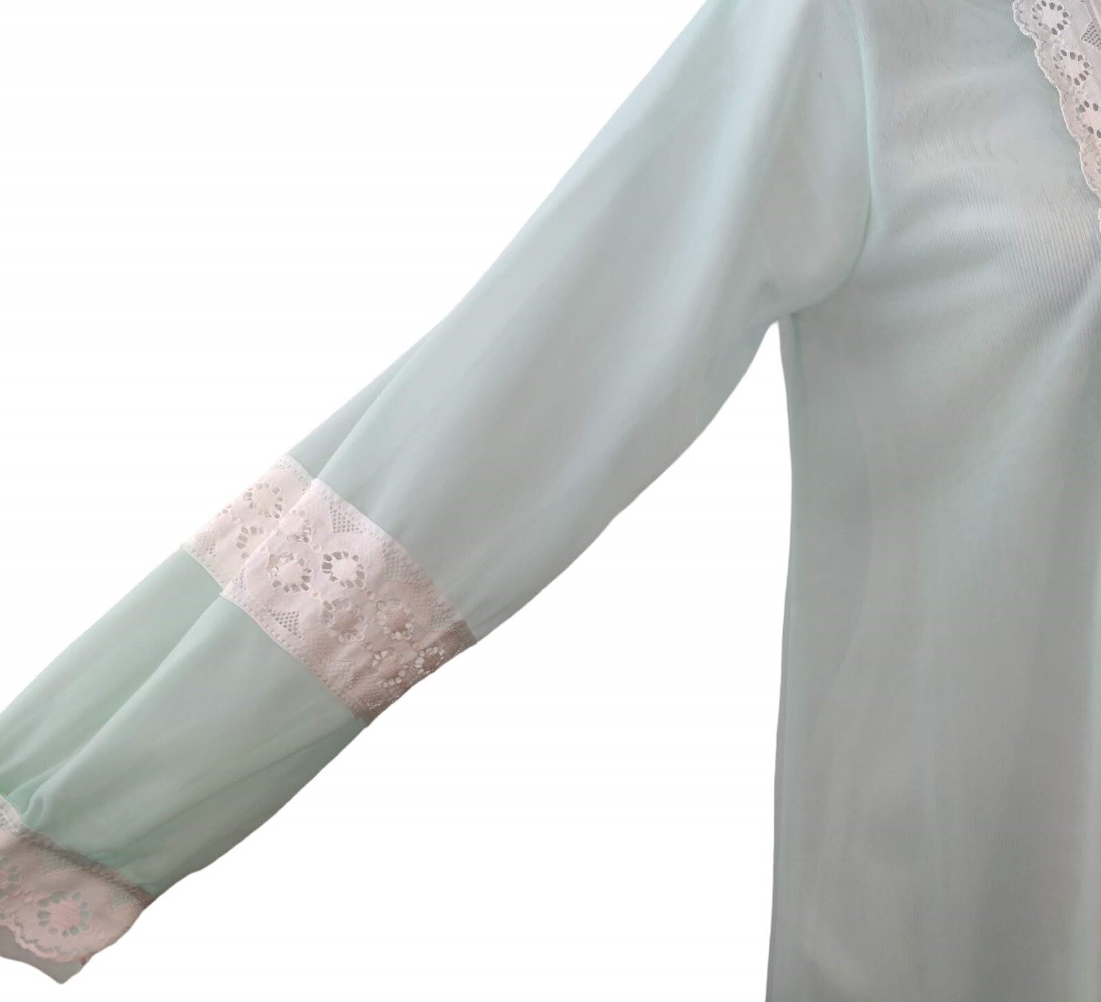 Gilead Womens Vtg Mint Green Lace 1/4 Button Lightweight Semi Sheer Nylon Robe S