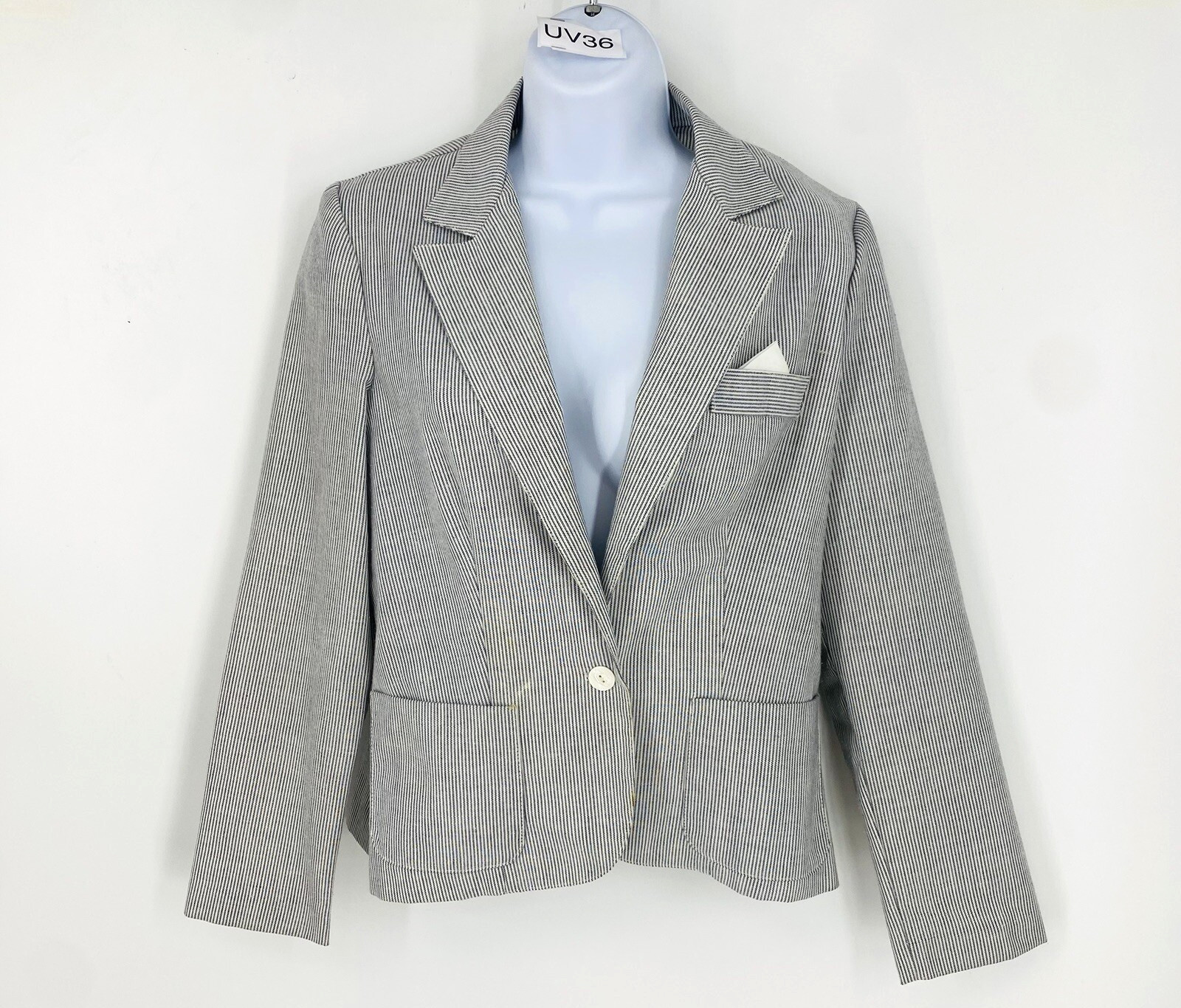 Vintage M Company Fashions Union Made Lady’s Pinstripe Blazer Cotton Size 9 Grey