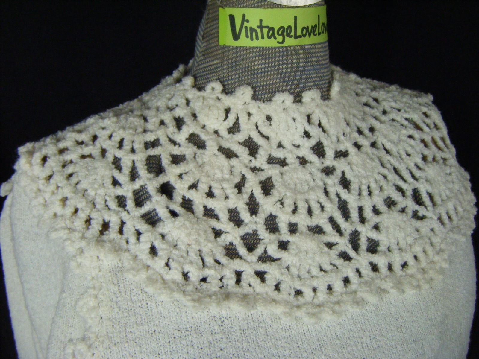MISS DOLPHIN CA Vtg Ivory Crochet Eyelet Knit Long Dress-Bust 33-36/2XS-XS