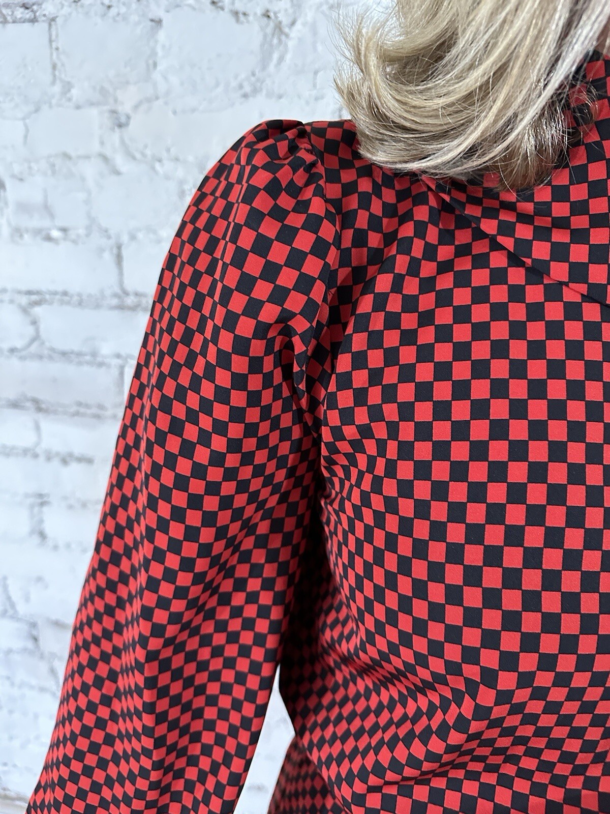 Vintage Albert Nipon Executive Dress 80’s Secretary Red Black Checkerboard S/M