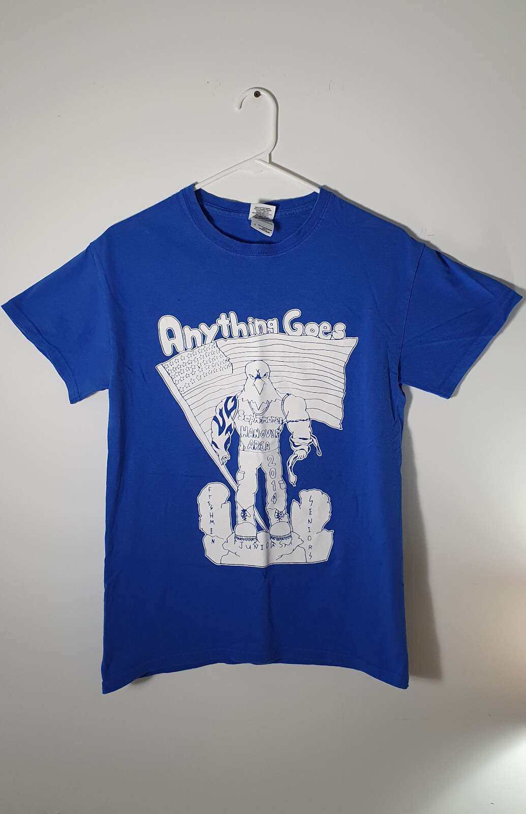 VTG Retro 2014 High School Local Cool Graphic Eagle USA Flag Doublesided T-shirt