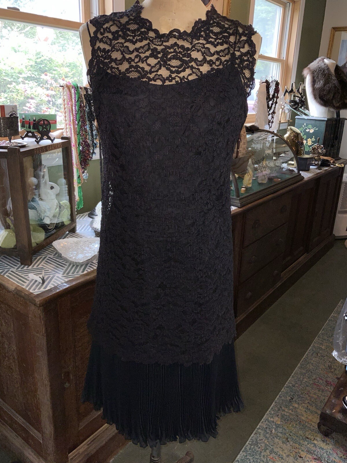 VTG Elinor Gay Slip 2 Pc Lace Overlay Pleated Skirt Dress Sz 6 Flapper Style