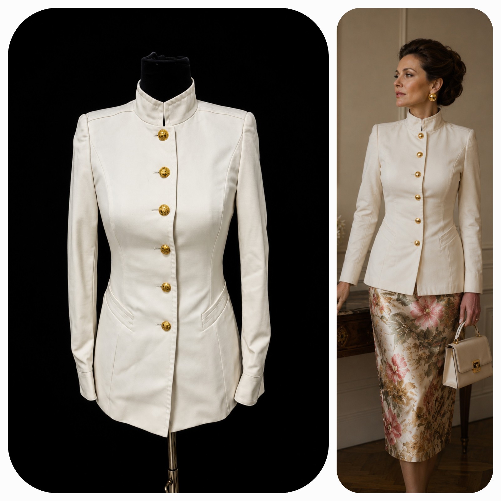 VTG Escada Margaretha Ley Ivory 100% New Wool Old Money Equestrian Blazer EU 34