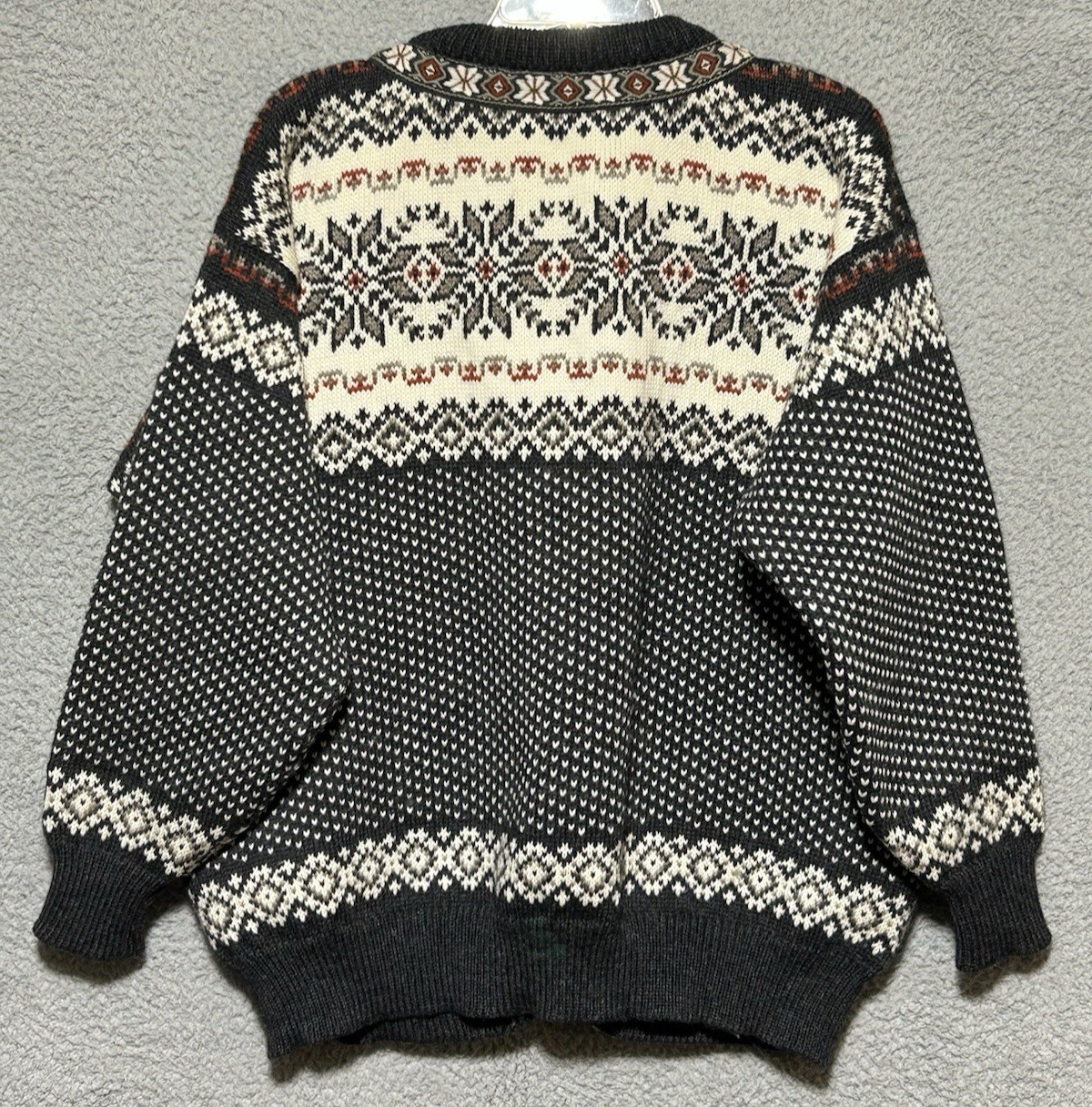 Vintage 80s Dale of Norway Cardigan Sz XL Nordic Fair Isle Snowflake Ski Sweater