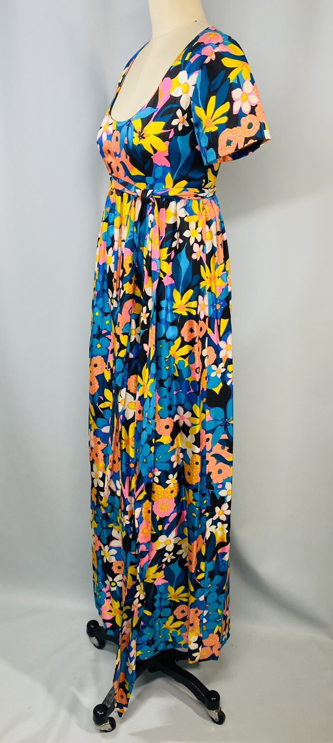 Vintage Dress SIZE EXTRA SMALL XS floral tropical maxi long 60s 70s handmade