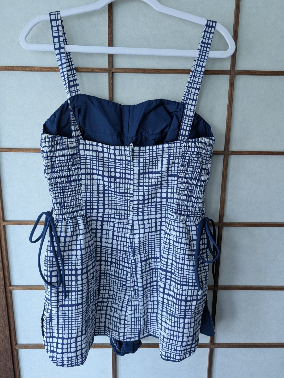 Gabor NY 1960s Vintage Blue White Plaid Swimsuit Playsuit Cotton Metal Zipper M