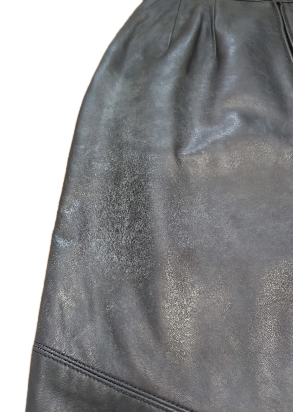 Vintage Black Leather Pencil Skirt Zipper With Snap Closure Front Slit Size 9/10