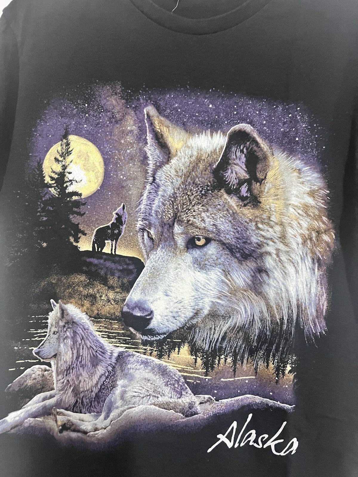 Vintage Alaskan Wolf Moon T Shirt Short Sleeve Delta Pro Weight Y2K Size M Black