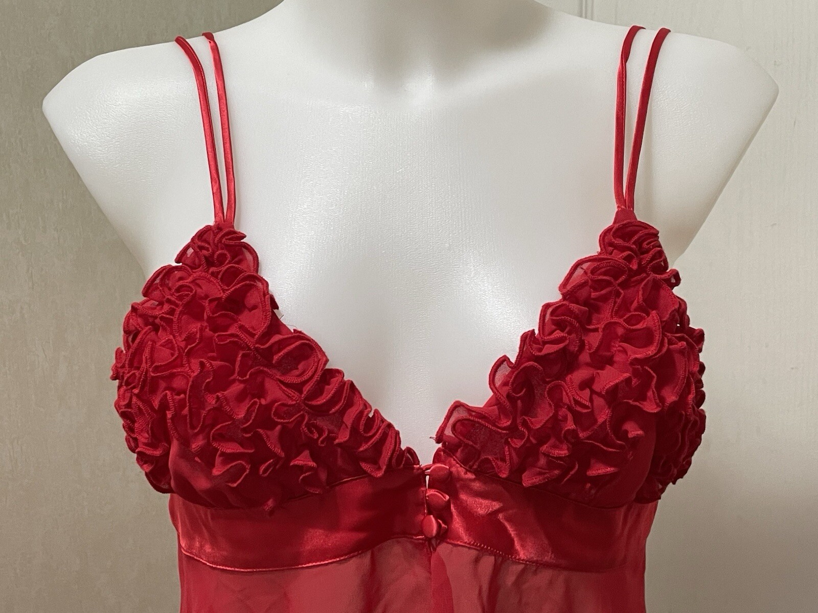 VTG Je Tadore Red Ruffle Bodice Sheer Camisole Top Lingerie Size S