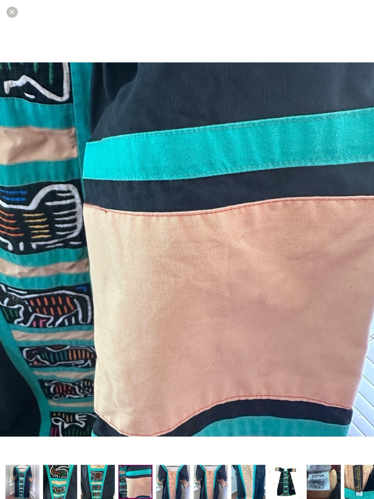 Vtg Crossroads MS Lakehills, TX Panama Mola Hand Applique Navajo Dress Medium