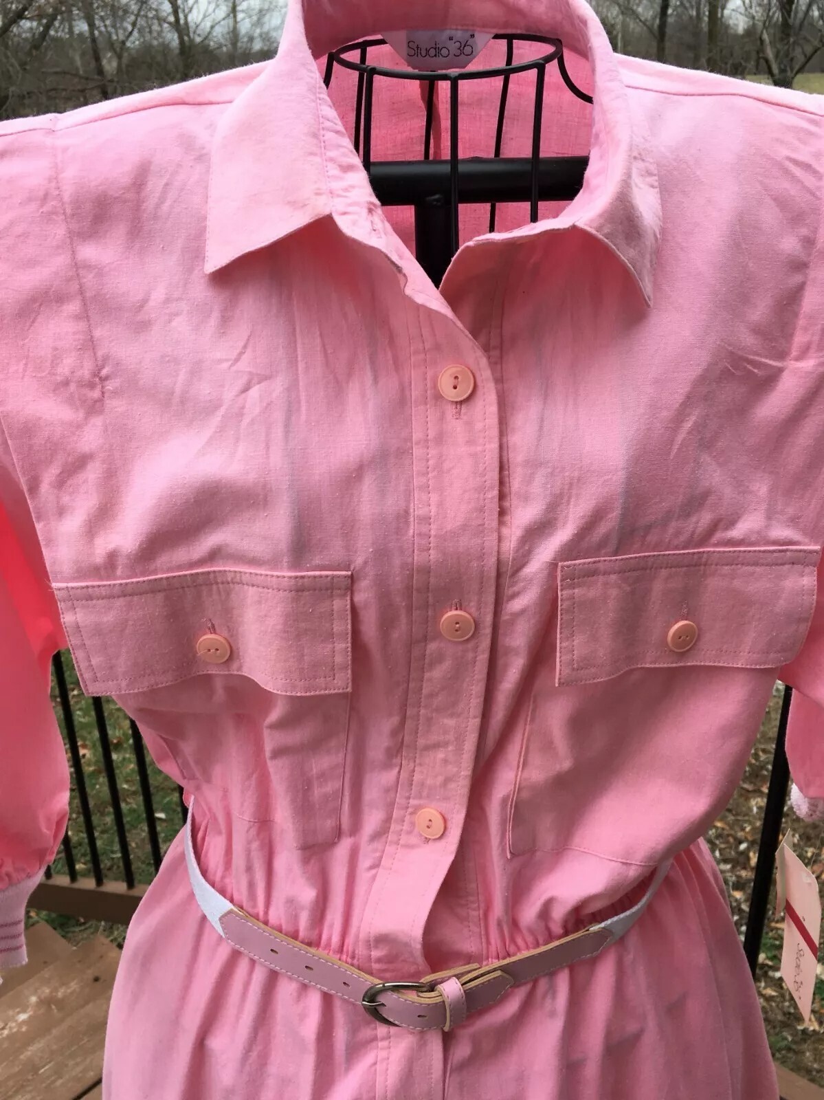 1960s Vintage Shirt Dress Rockabilly Swing Shirtwaist Pink Size 12 NWT