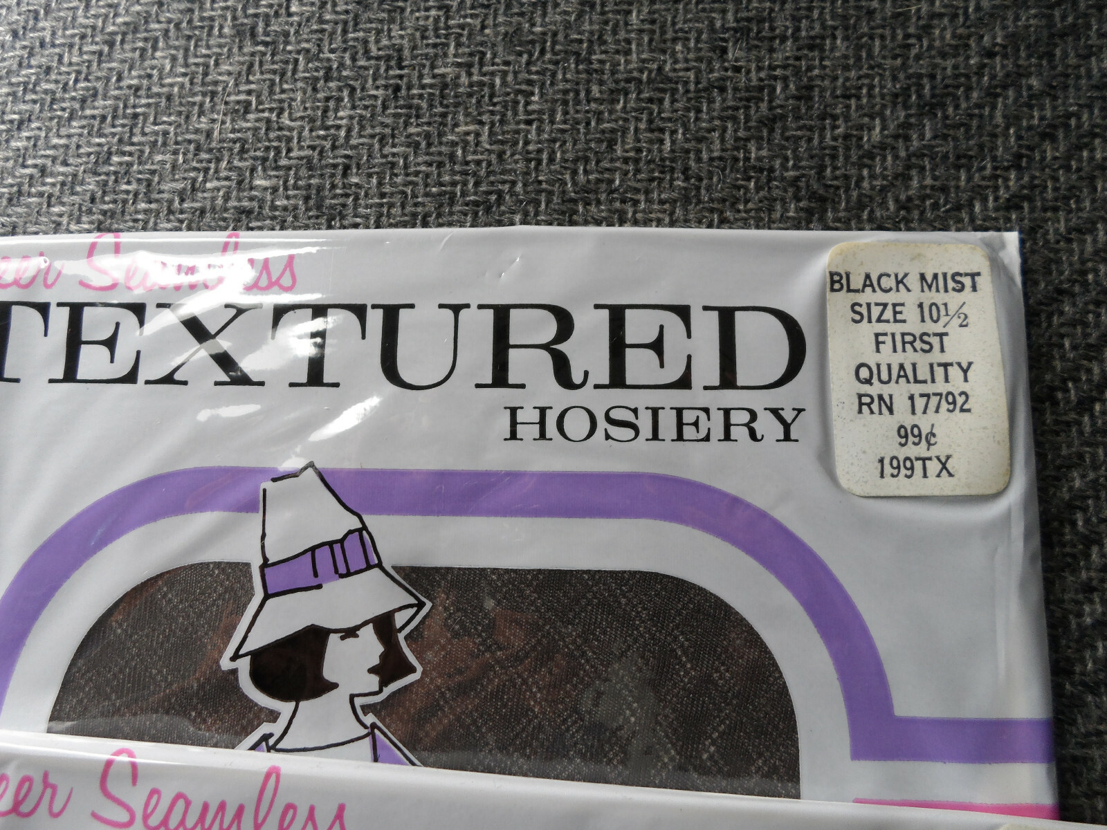 1 PR NOS VINTAGE Black Mist Textured STOCKINGS size 10 1/2 – 30″ Long