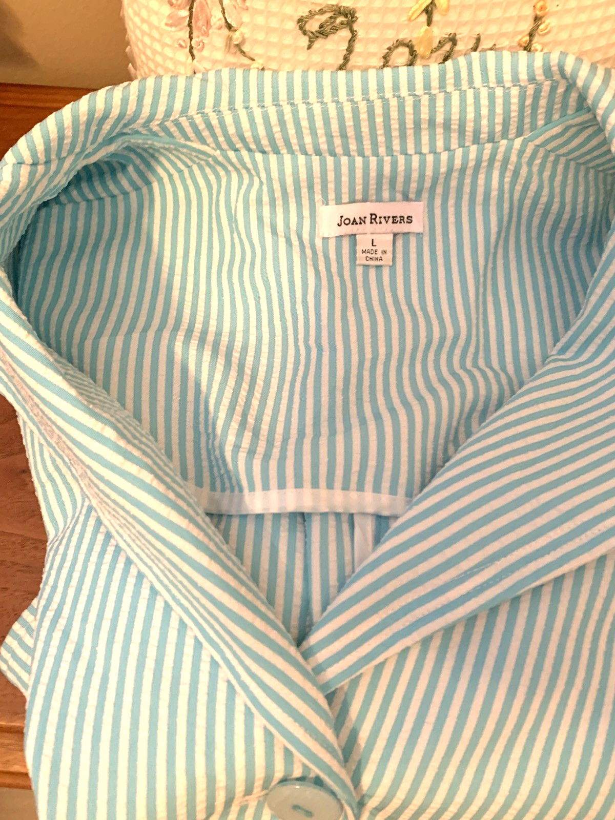 Vintage Joan Rivers Blue & White Searsucker Jacket Spring blaze Size Large/XL