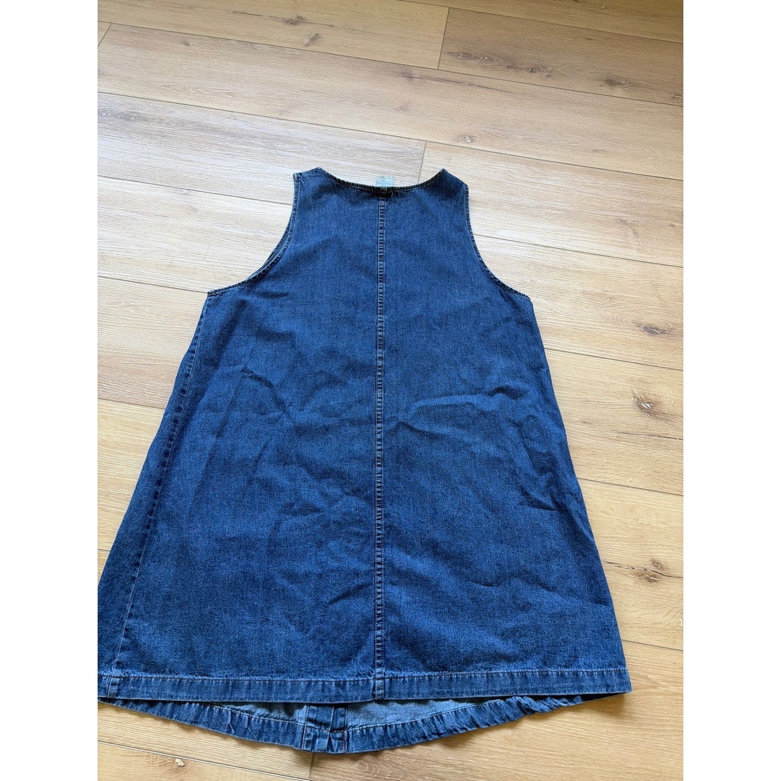 Vintage Denim Birdhouse Floral Jumper Dress Blue Button Front Cotton USA read