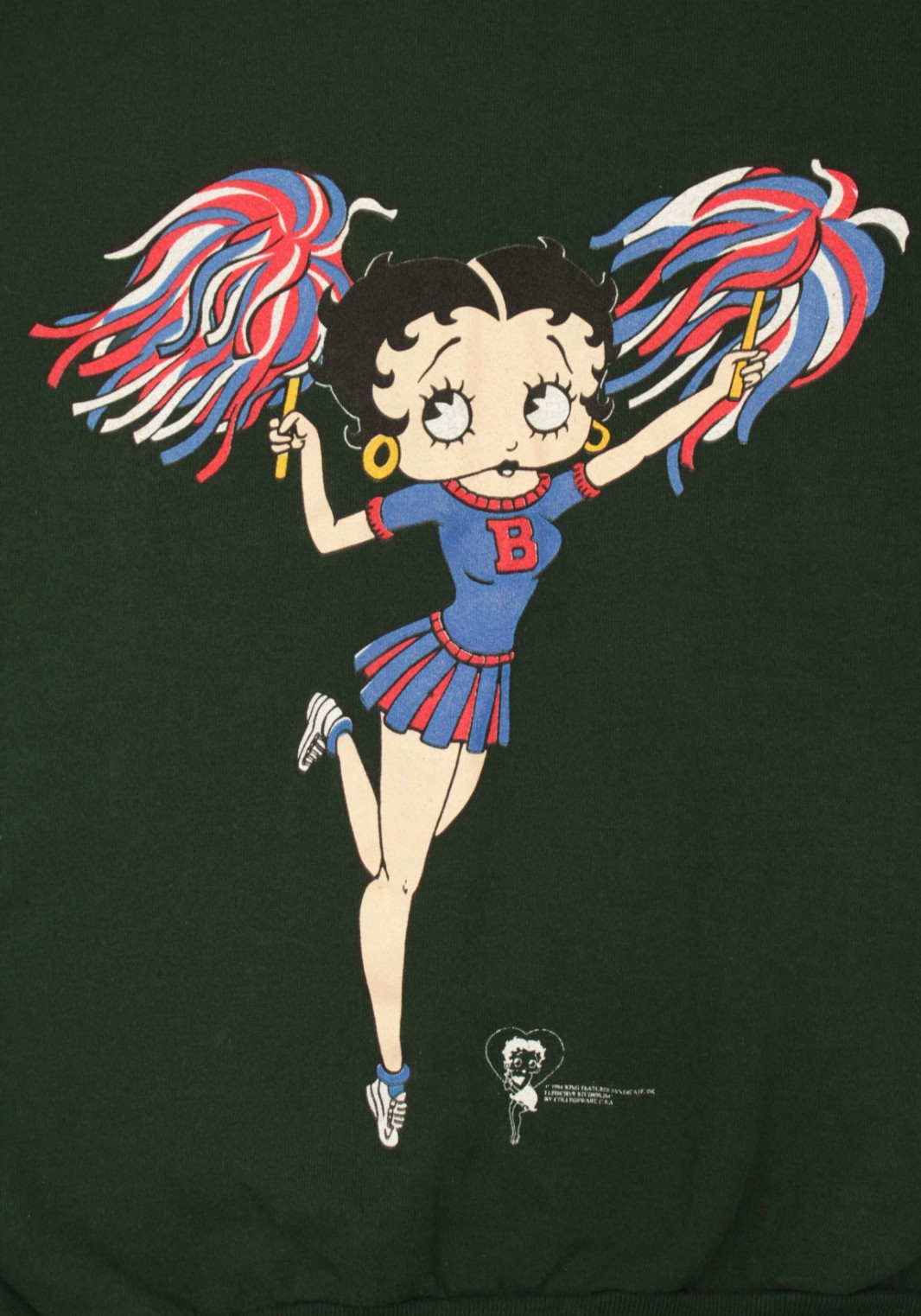 VTG Women’s 90s Dark Green Betty Boop Cheerleader Sweatshirt Sz L 1990s