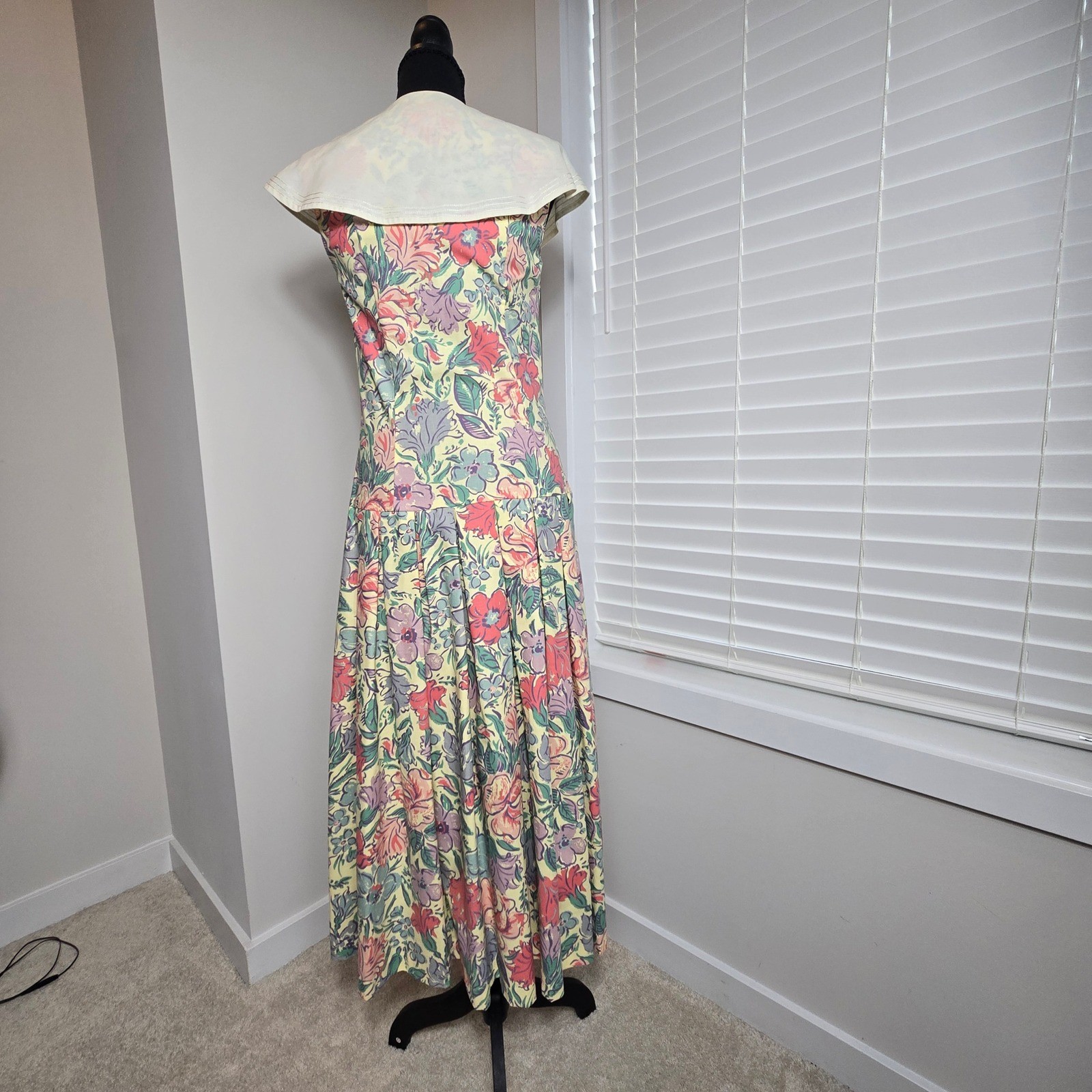 Laura Ashley Sailor Collar Dress Praire Womens 8 Multicolor Vintage Floral (D4)