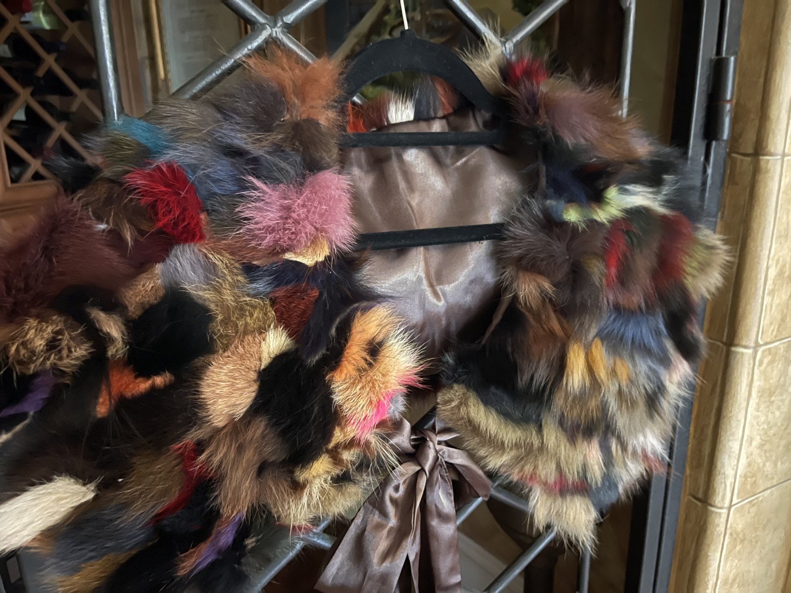 RABBIT FUR CAPELET SHAWL PASHMINA CAPE COLLAR WRAP SHOULDER SCARF OSFA MULTI VTG