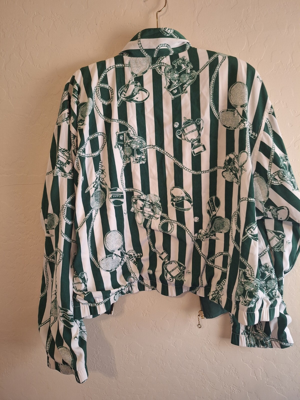 Vtg Bomber Jacket Tennis Pickle Ball Polyester Large Tail Racket