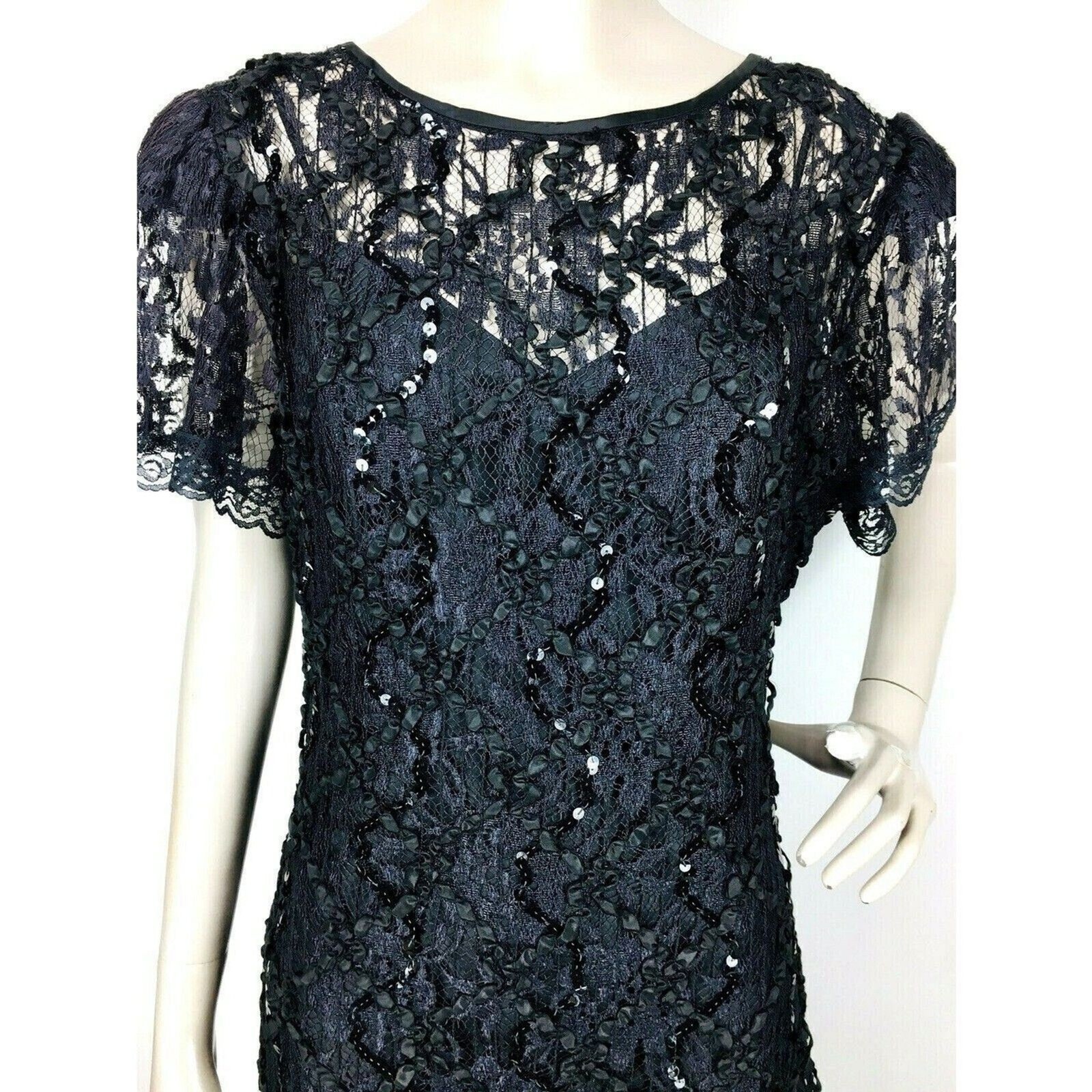 VTG Dark Romance Goth Witchycore Halloween Wedding Black Lace Beads Party Dress