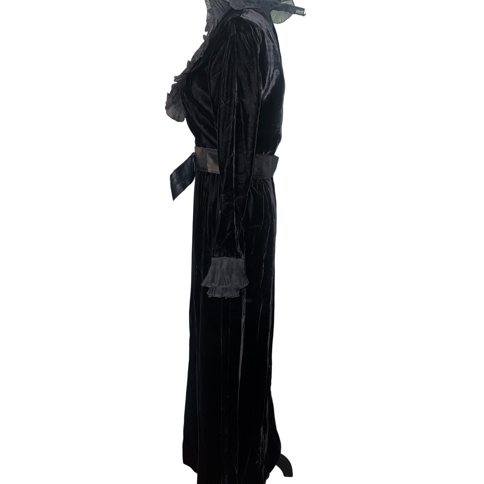 Roger Milot for Fred Perlberg Vintage Black Velvet Ruffle Maxi Dress Witchy 9/10