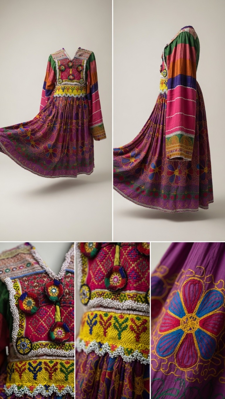 Vintage Afghan Kuchi Tribal Dress Hand Embroidered Mirror Work Boho Ethnic Nomad
