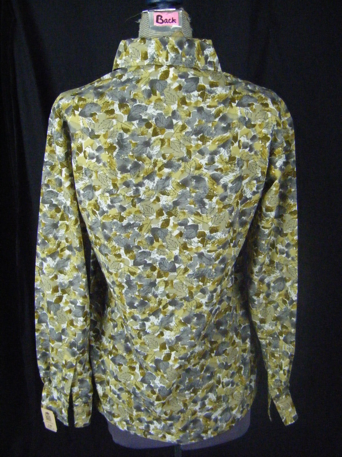 VERA NEUMANN Vtg 70s Grey Brown Leaf Printed Shirt-Bust 39/S-M