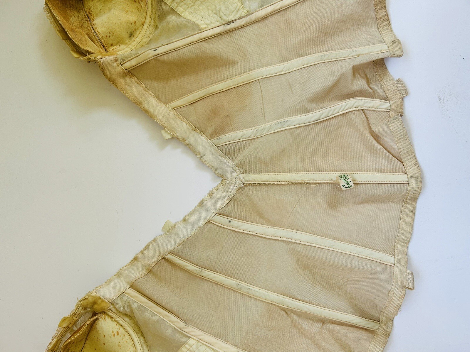 Vintage 40s Corset Top Bustier Womens 36B Lace Top Sheer Lace Zip Boning