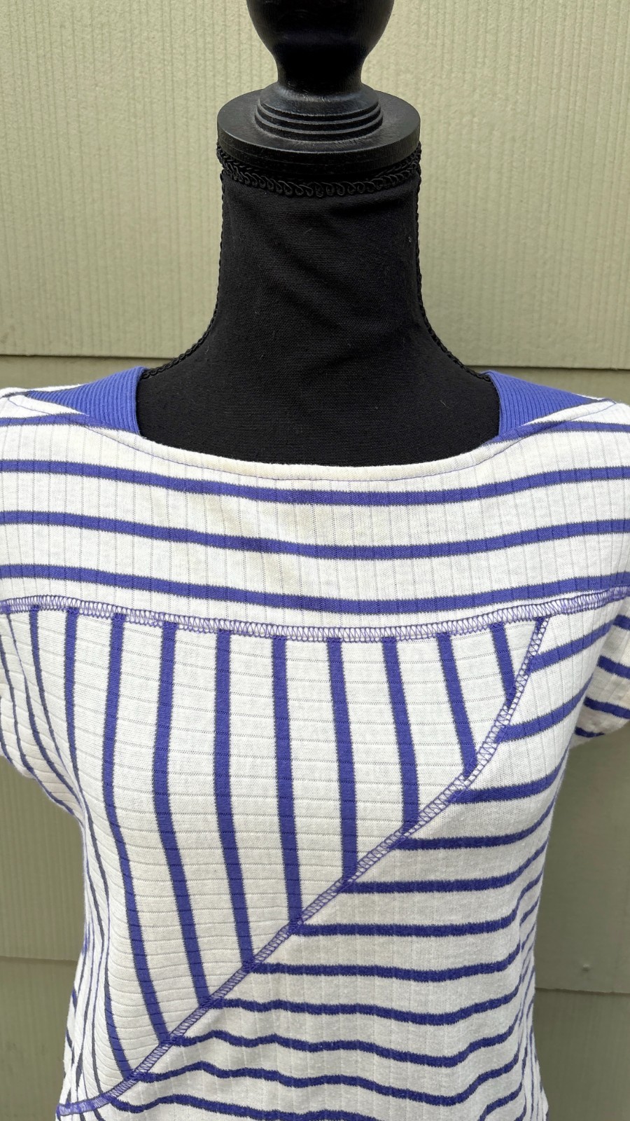 vtg 60s 70s Mod Nautical Geometric Striped Dolman Sleeve Bateau Cotton Knit Top