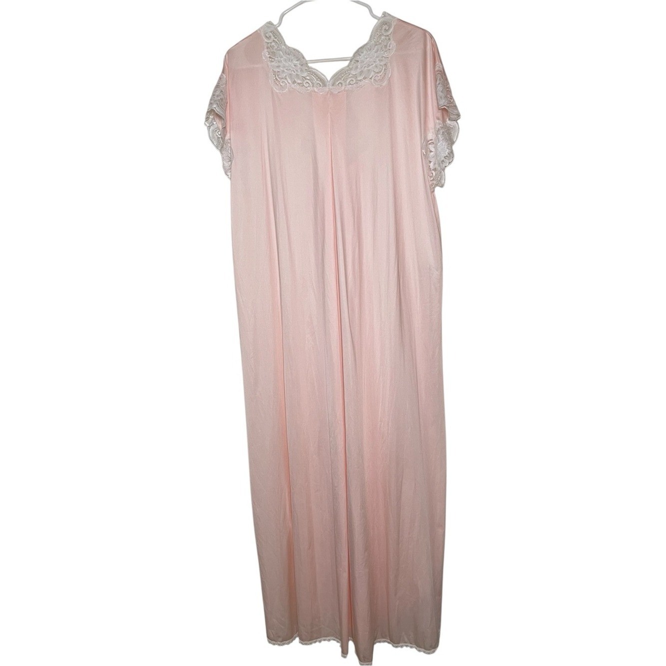 Vintage Bert Yelin for Iris Blush Pink Nylon Lace Yoke Maxi Nightgown L 16
