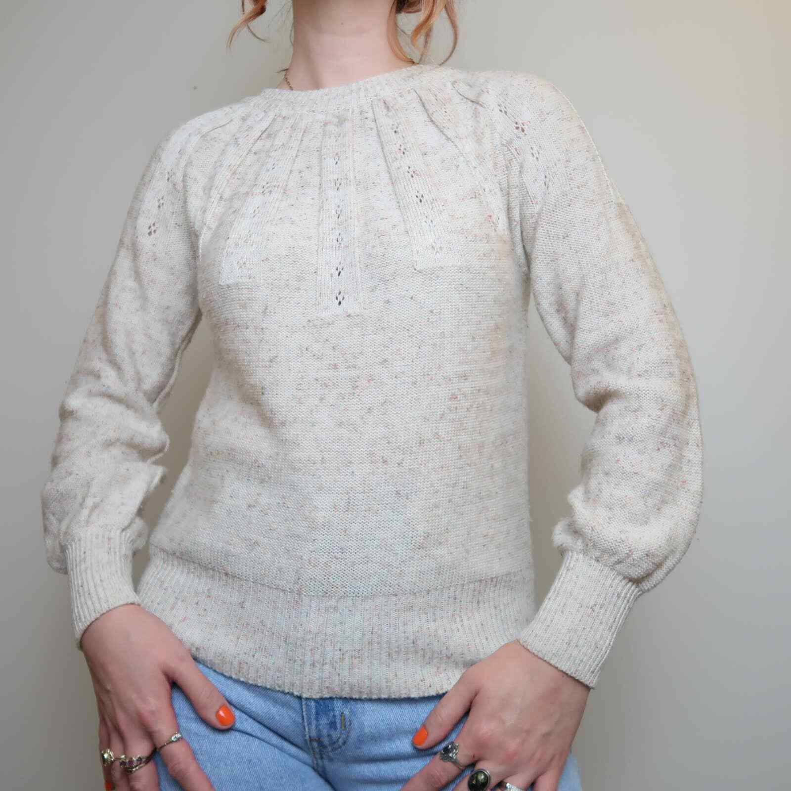 Vintage 80s Genesis oatmeal cream speckled knit silk blend sweater M