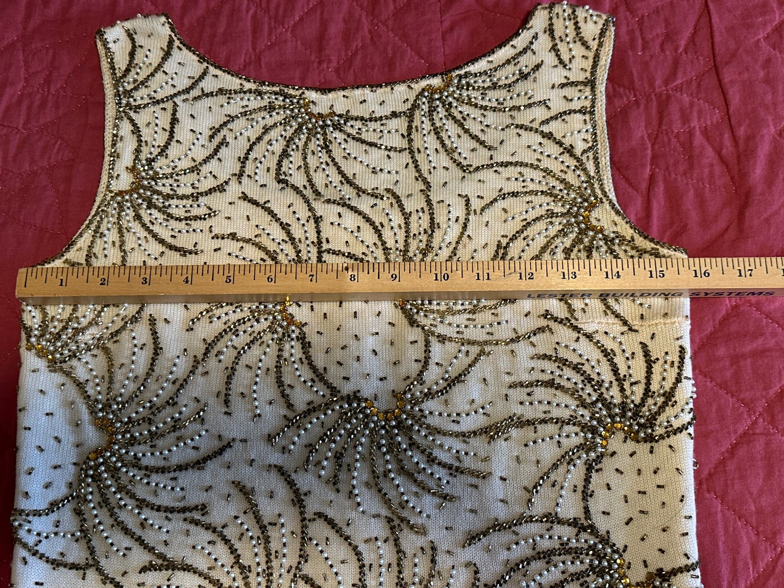 Vintage 60’s Jo-Ro Imports Sz S/M Pure Wool Hand Loomed Sequined Beaded Vest Top