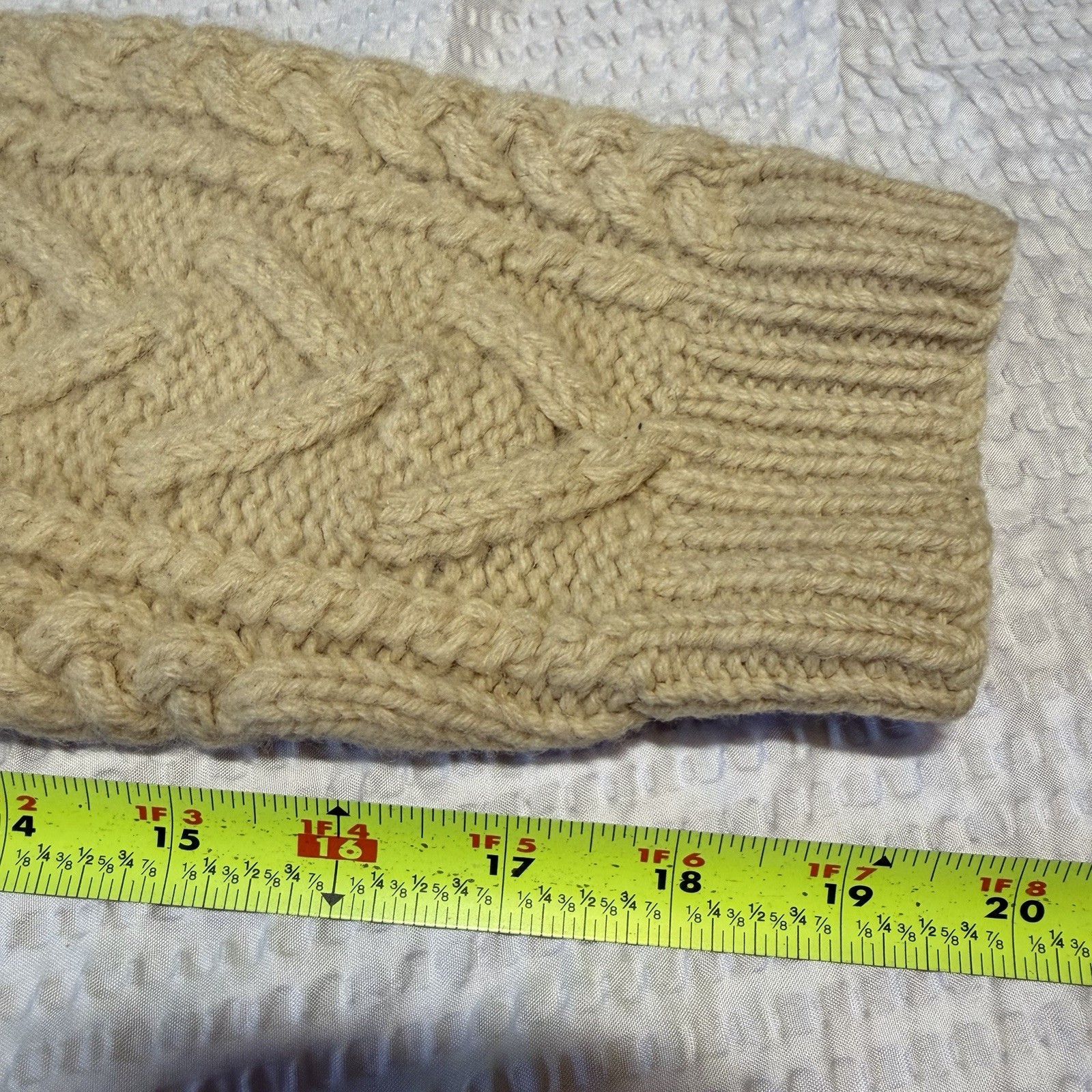 VTG American Eagle Beige 100% Wool Cable Knit Fisherman Sweater Handknit Size M