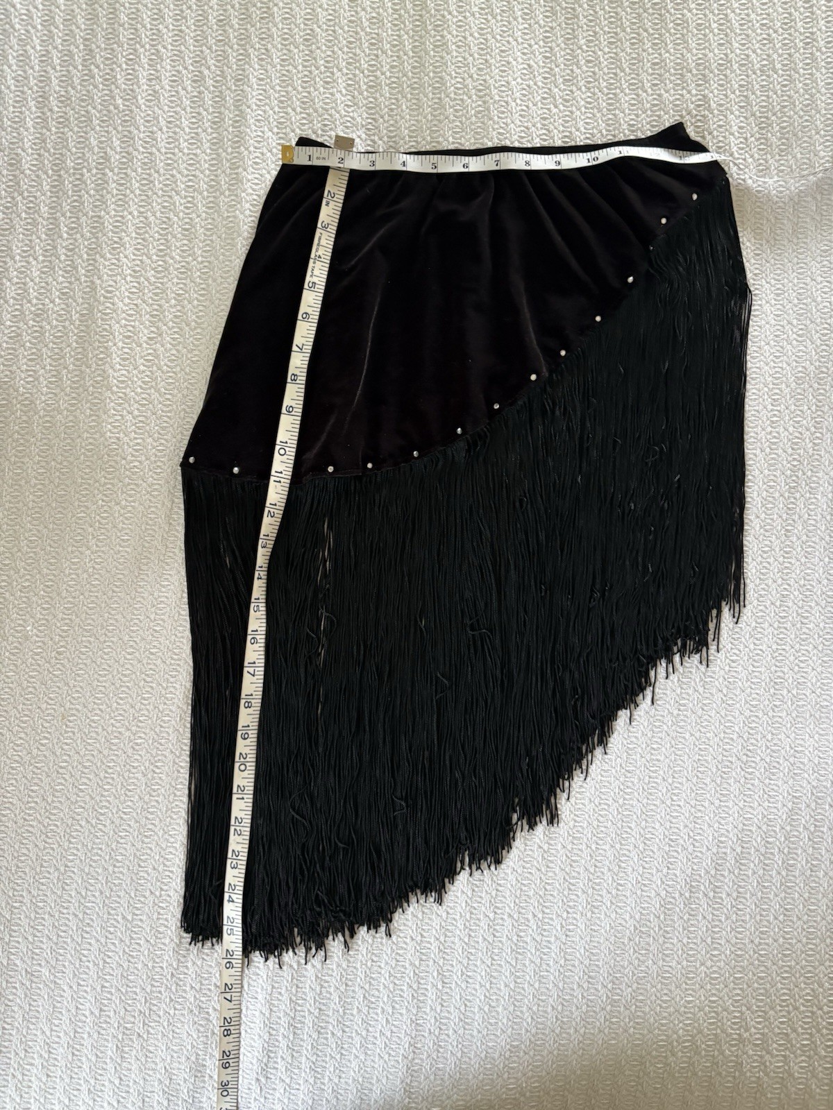 Vintage 90s Y2K Velvet Fringe Mini Skirt Strapless Top Mall Goth Club Boho Bling