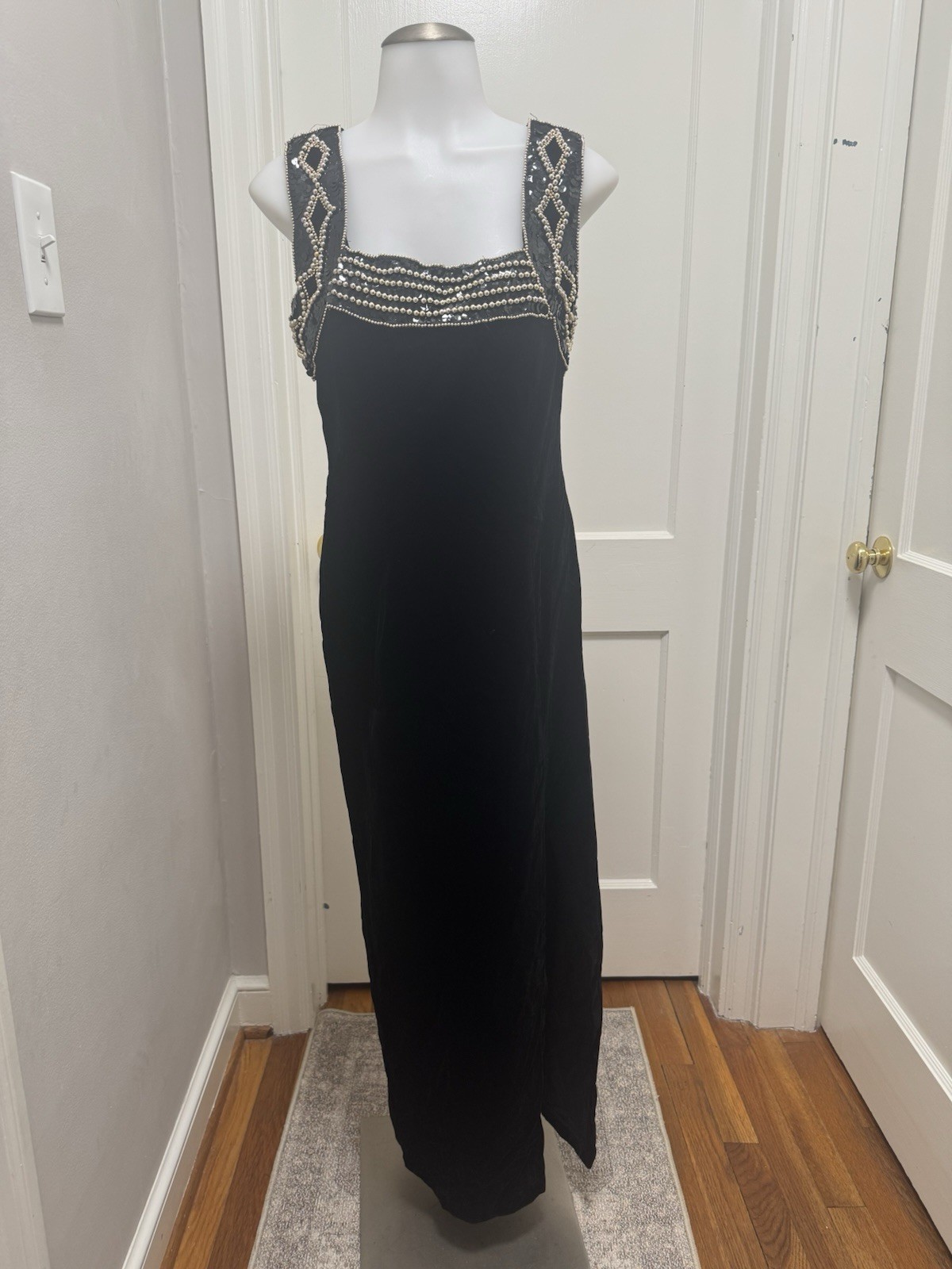 VTG Blondie and Me Velvet Evening Gown Dress 11/12 Black Beaded Sequin Maxi USA