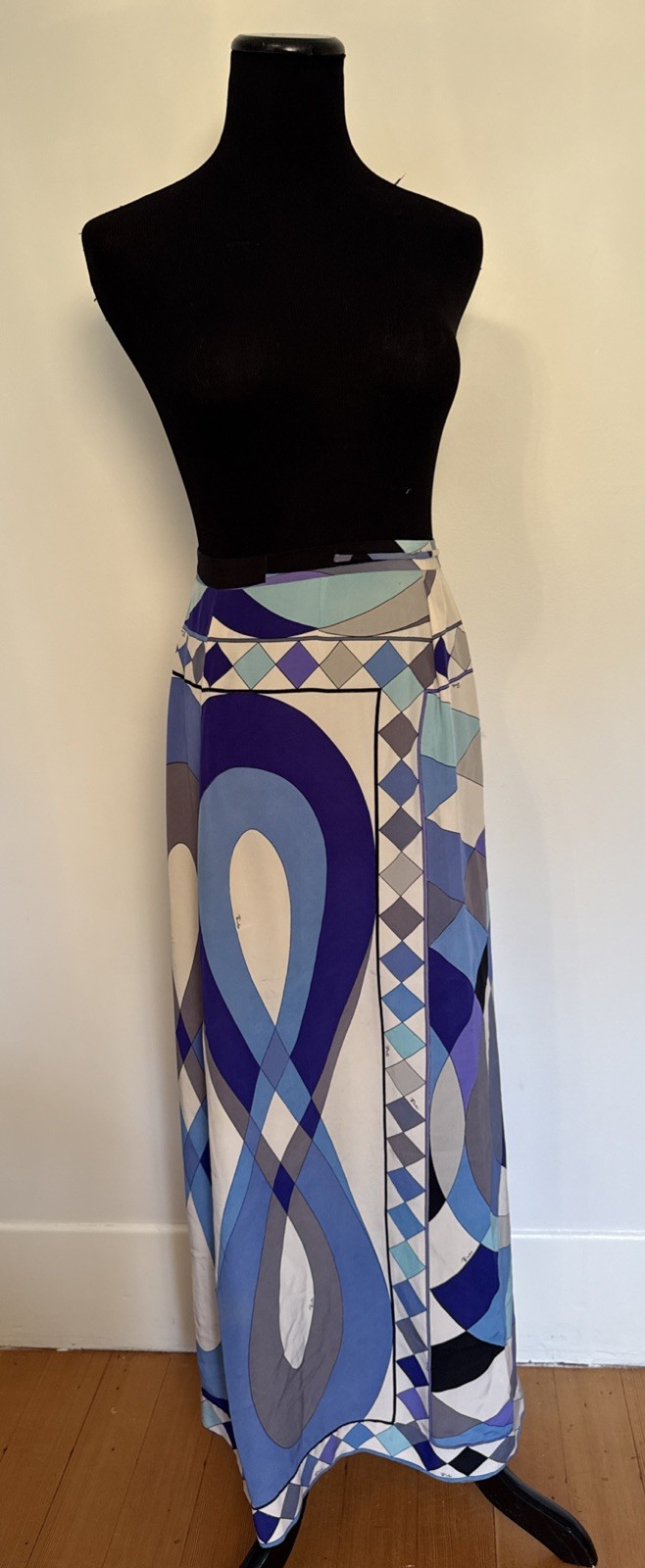 Vintage Emilio Pucci Silk Blend Maxi Skirt “Onde Wave” Pattern XS