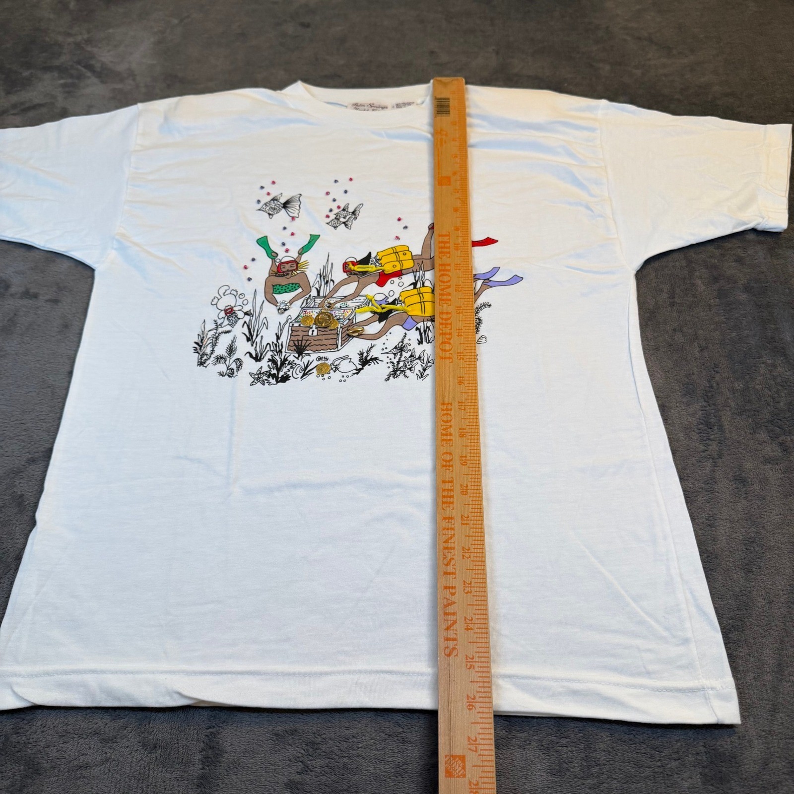 Palm Springs Yacht Club Scuba Graphic T Shirt Womens Medium White Beaded Vintage