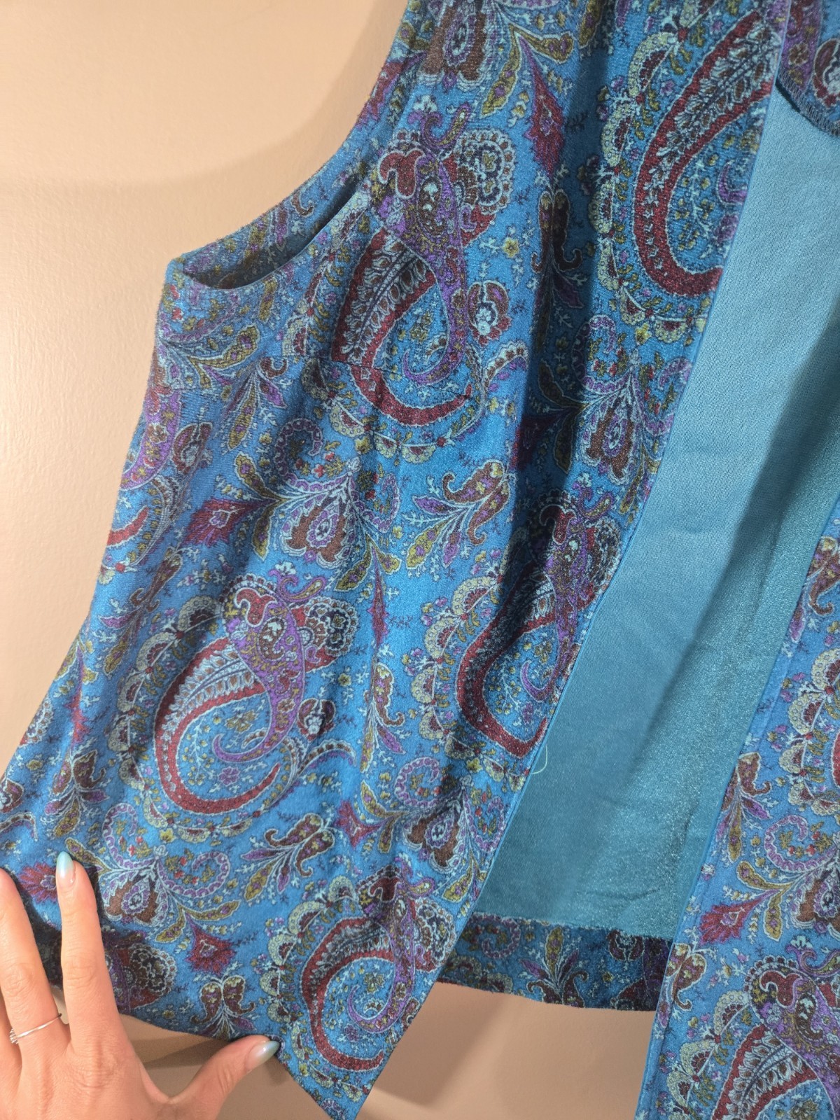 Vtg Women’s British Lady Blue Paisley Vest Sz L Hippie 70s