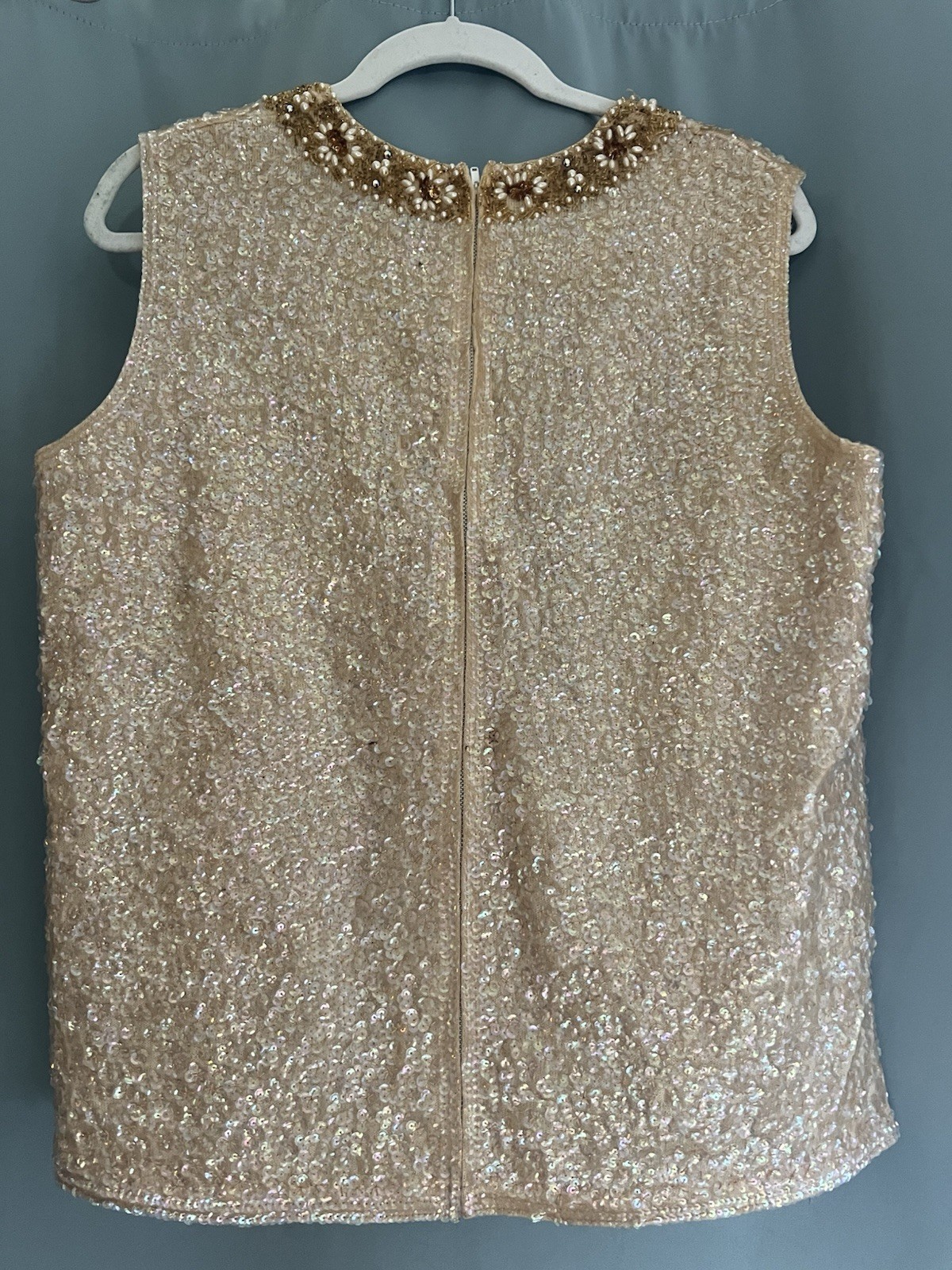 Vintage 60’s Valentina Ltd Beaded Sequin Shell Top Iridescent Cocktail Shimmer M