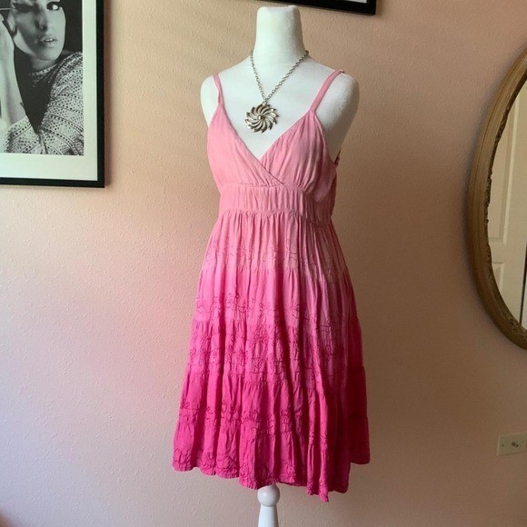 Y2K Pink Fairy Boho Tiered Peasant Cami Dress
