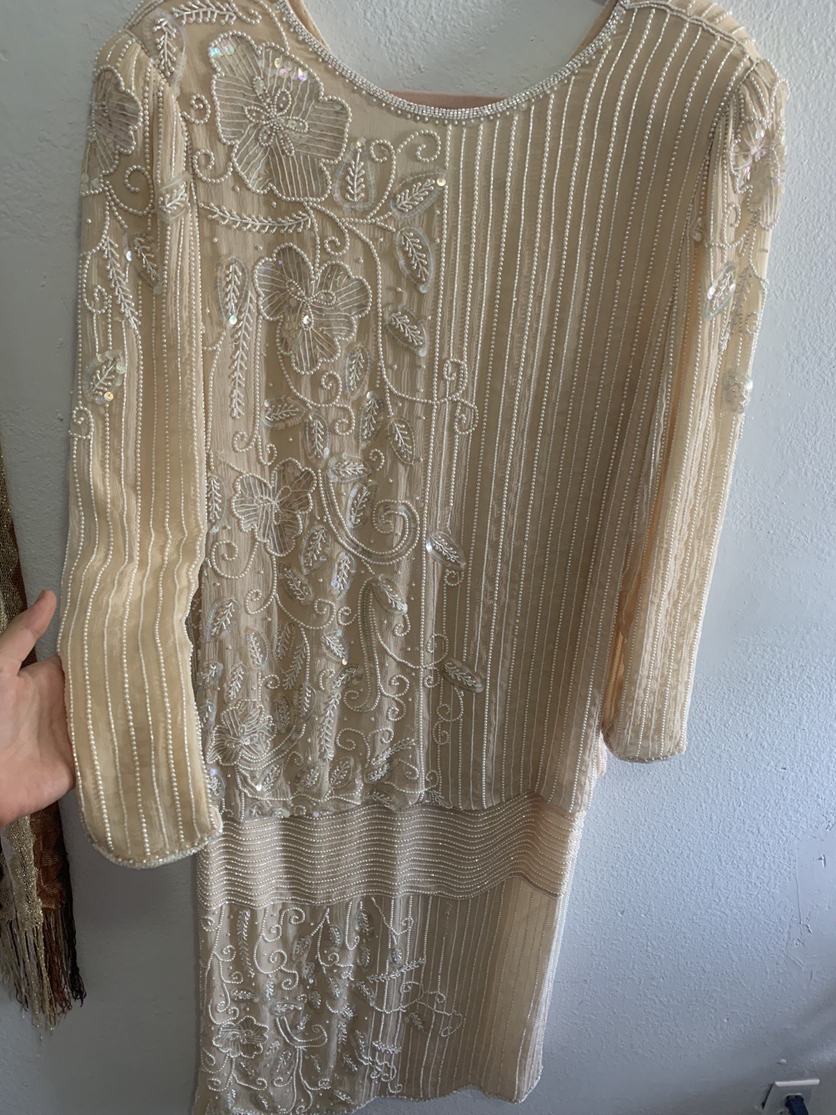 Vintage 90’s I.magnin Heavy Beaded Pure Silk Dress Size Medium Shoulder Pads