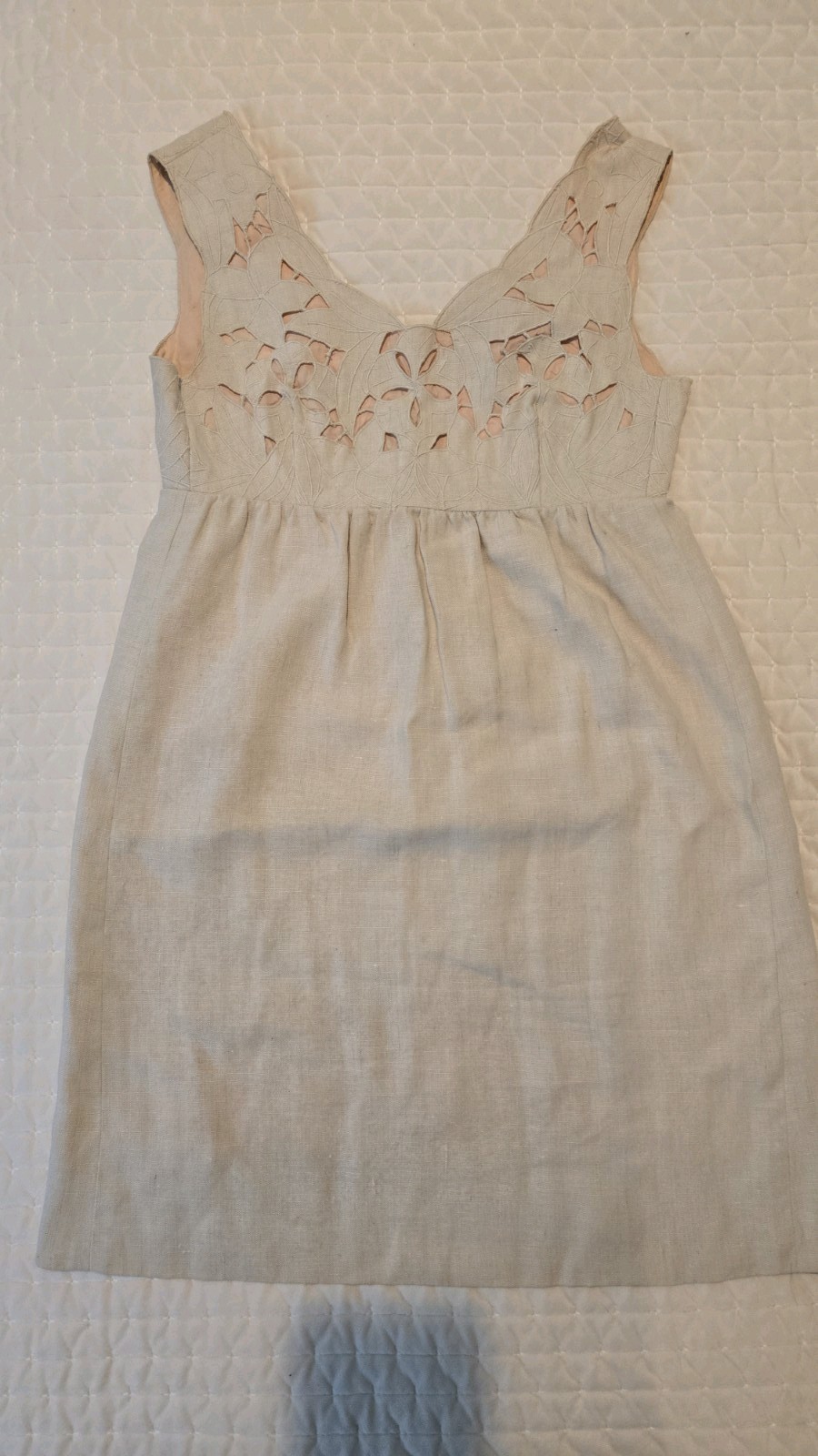 Ruth Clarage Vintage Tan Linen Dress Size 10 Made In USA Long Sleeve