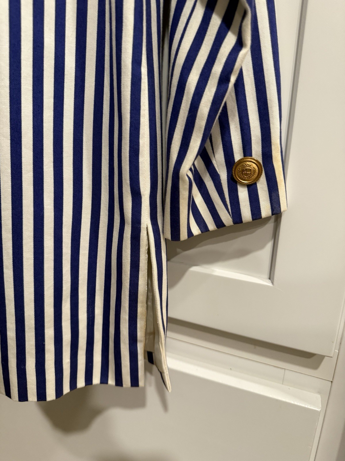 Vintage Liz Claiborne Collection Striped Blue White Blazer w/ Gold Buttons
