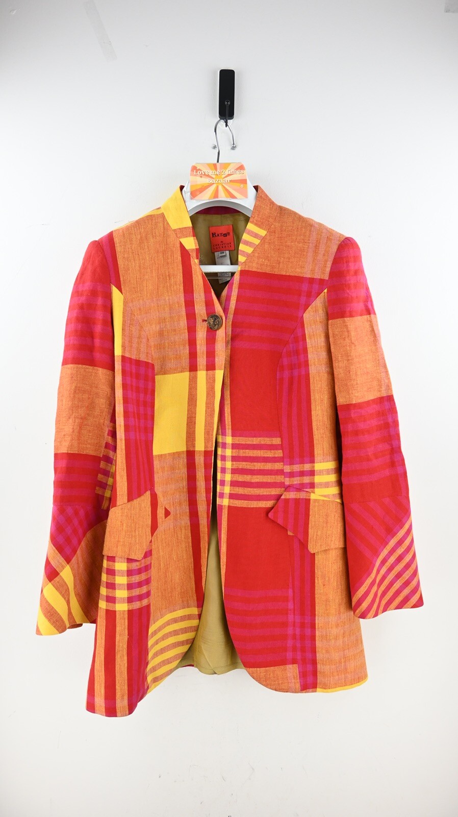 Vintage Bazar by Christian Lacroix 100% linen check blazer size EU38/UK12